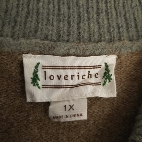 Balloon Sleeve Button Down Polo Sweater Striped Olive Green Womens Plus‎ Size 1X - Picture 5 of 5